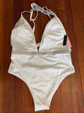 New with tags Victoria's Secret White Rhinestone-Trim One-Piece Swimsuit Size M